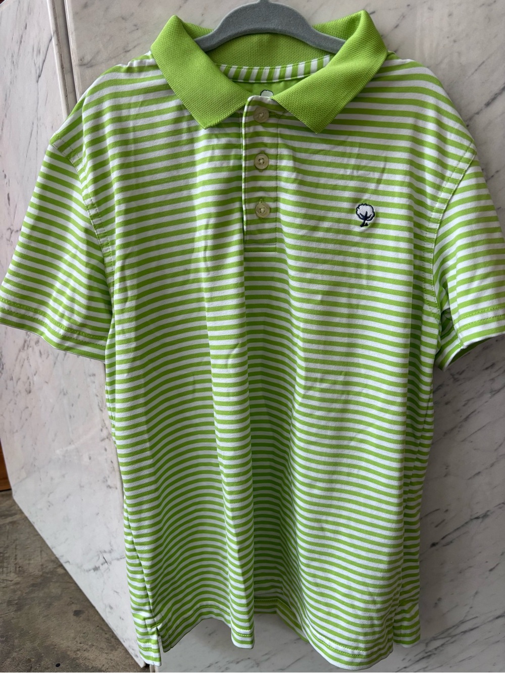 The Southern Shirt Company Lime Green & White Striped Kids Polo